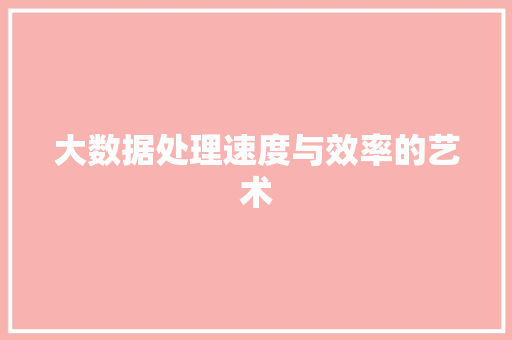 大数据处理速度与效率的艺术