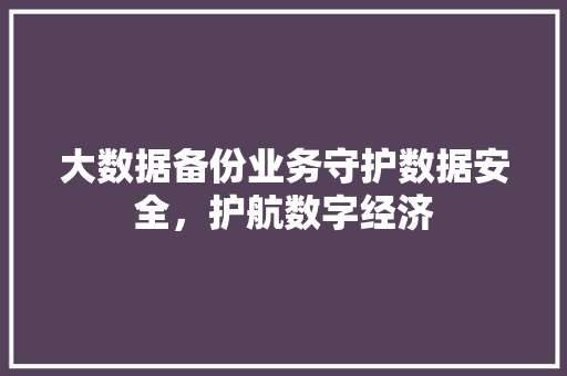 大数据备份业务守护数据安全，护航数字经济