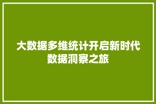 大数据多维统计开启新时代数据洞察之旅 大数据多维统计开启新时代数据洞察之旅
