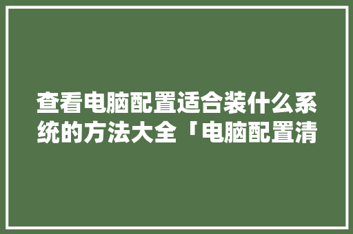 查看电脑配置适合装什么系统的方法大全「电脑配置清单评价怎么看的」 查看电脑配置适合装什么系统的方法大全「电脑配置清单评价怎么看的」 电脑配置