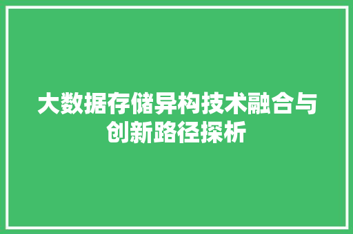 大数据存储异构技术融合与创新路径探析