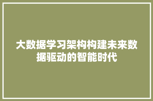 大数据学习架构构建未来数据驱动的智能时代
