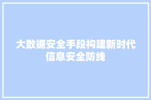 大数据安全手段构建新时代信息安全防线