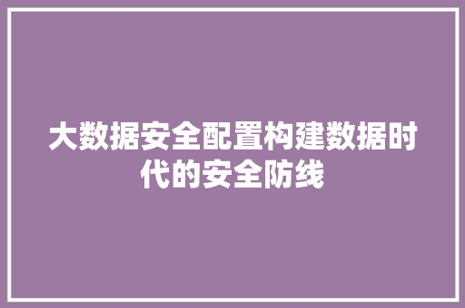 大数据安全配置构建数据时代的安全防线