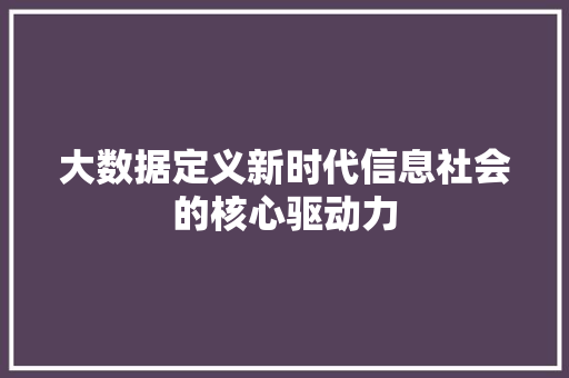 大数据定义新时代信息社会的核心驱动力