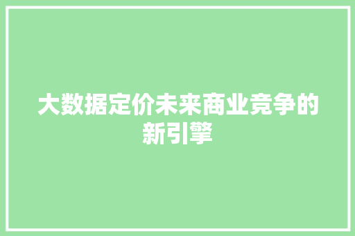 大数据定价未来商业竞争的新引擎