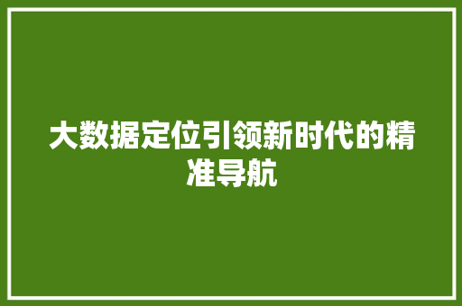 大数据定位引领新时代的精准导航