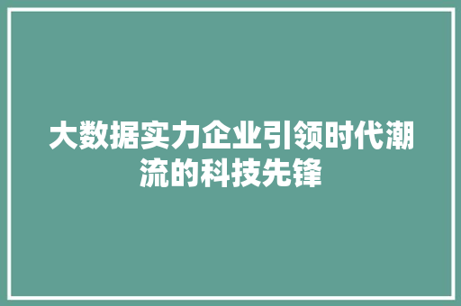 大数据实力企业引领时代潮流的科技先锋