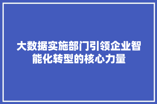 大数据实施部门引领企业智能化转型的核心力量