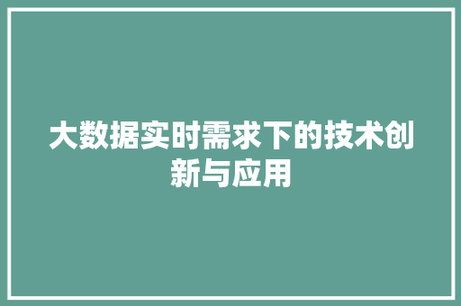 大数据实时需求下的技术创新与应用 操作系统
