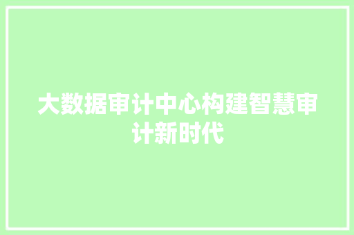 大数据审计中心构建智慧审计新时代