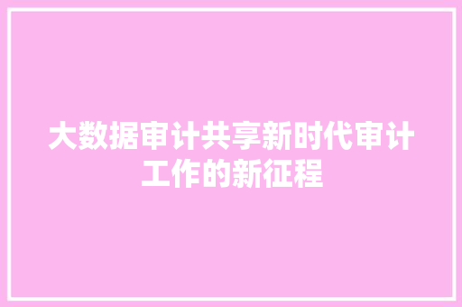 大数据审计共享新时代审计工作的新征程 大数据审计共享新时代审计工作的新征程