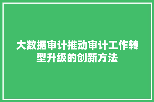 大数据审计推动审计工作转型升级的创新方法