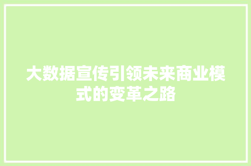 大数据宣传引领未来商业模式的变革之路