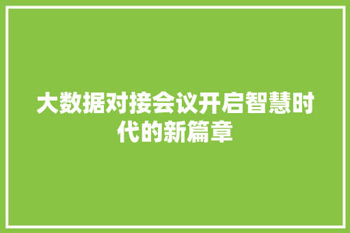 大数据对接会议开启智慧时代的新篇章 编程语言