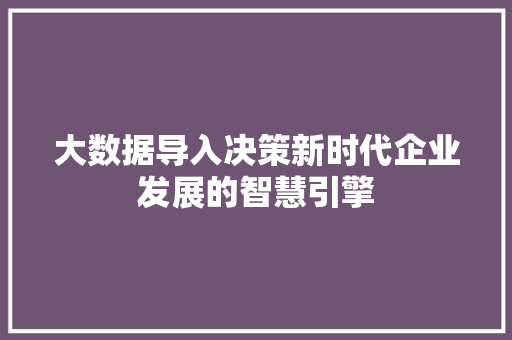 大数据导入决策新时代企业发展的智慧引擎