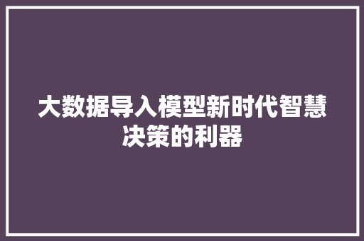 大数据导入模型新时代智慧决策的利器
