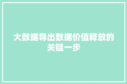 大数据导出数据价值释放的关键一步