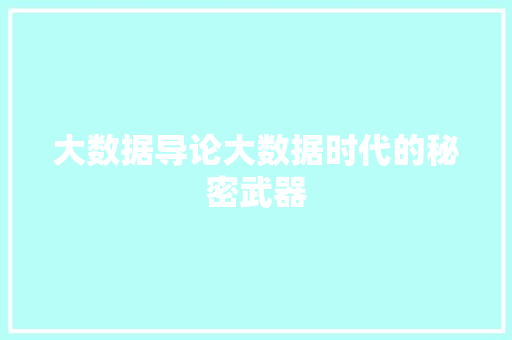 大数据导论大数据时代的秘密武器