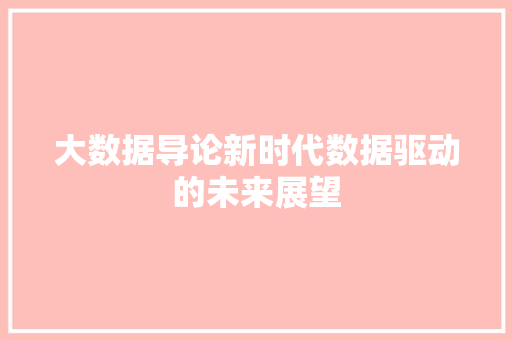 大数据导论新时代数据驱动的未来展望 编程语言