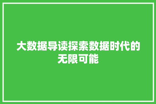 大数据导读探索数据时代的无限可能