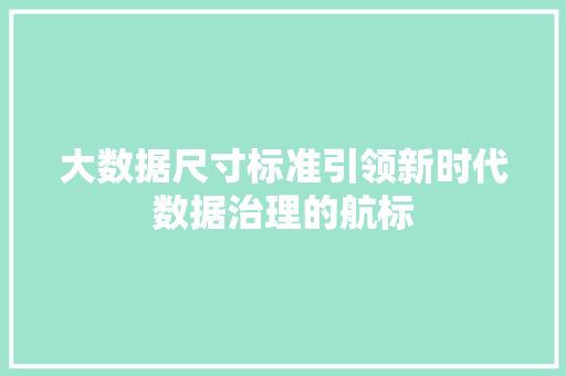 大数据尺寸标准引领新时代数据治理的航标