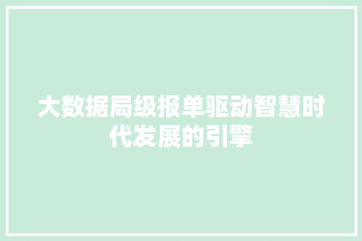 大数据局级报单驱动智慧时代发展的引擎 网络技术