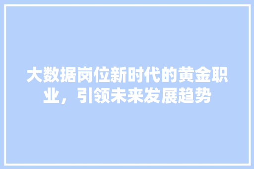 大数据岗位新时代的黄金职业，引领未来发展趋势