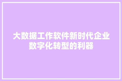 大数据工作软件新时代企业数字化转型的利器 大数据工作软件新时代企业数字化转型的利器