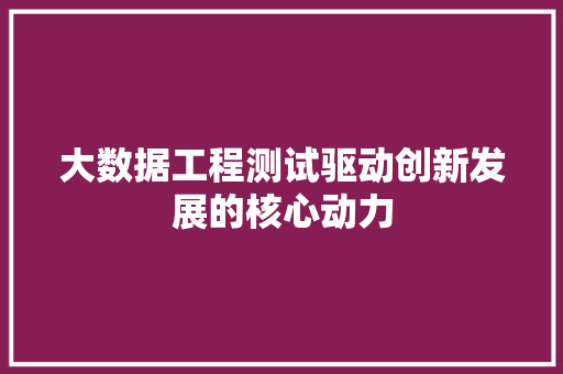 大数据工程测试驱动创新发展的核心动力