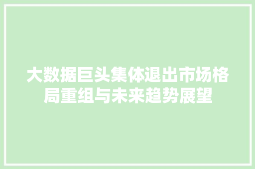 大数据巨头集体退出市场格局重组与未来趋势展望 编程语言 大数据巨头集体退出市场格局重组与未来趋势展望 编程语言