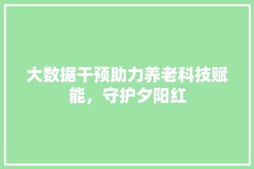 大数据干预助力养老科技赋能，守护夕阳红