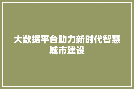 大数据平台助力新时代智慧城市建设
