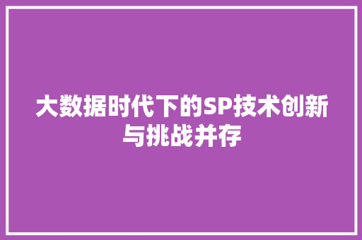 大数据时代下的SP技术创新与挑战并存