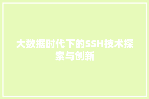 大数据时代下的SSH技术探索与创新