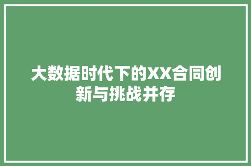 大数据时代下的XX合同创新与挑战并存
