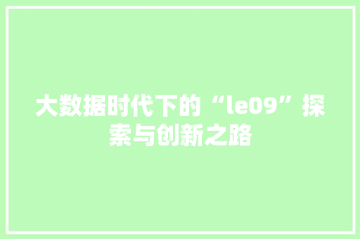 大数据时代下的“le09”探索与创新之路