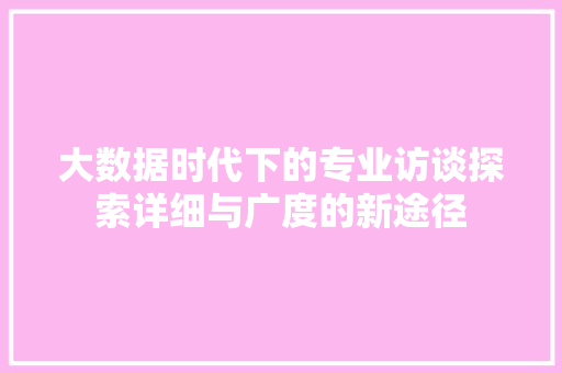 大数据时代下的专业访谈探索详细与广度的新途径 网络技术