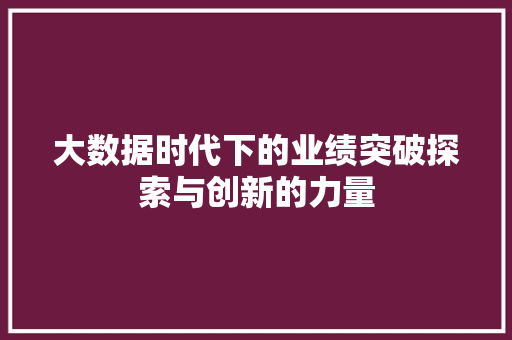 大数据时代下的业绩突破探索与创新的力量