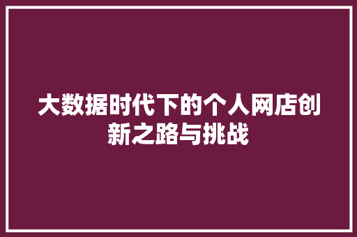 大数据时代下的个人网店创新之路与挑战
