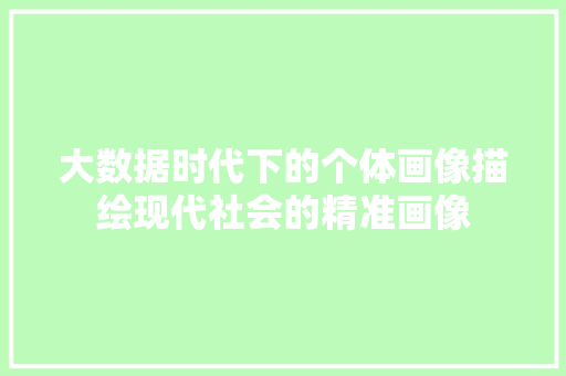 大数据时代下的个体画像描绘现代社会的精准画像 电脑配置