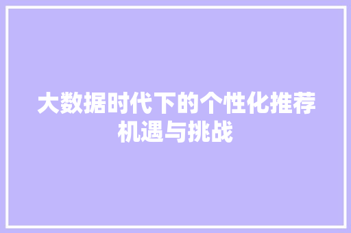大数据时代下的个性化推荐机遇与挑战