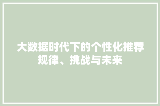 大数据时代下的个性化推荐规律、挑战与未来