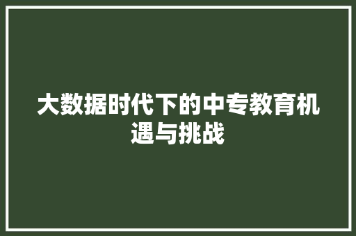 大数据时代下的中专教育机遇与挑战