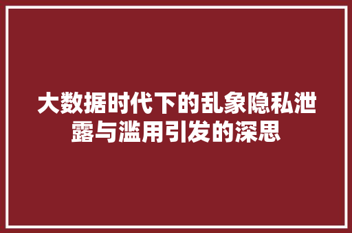大数据时代下的乱象隐私泄露与滥用引发的深思