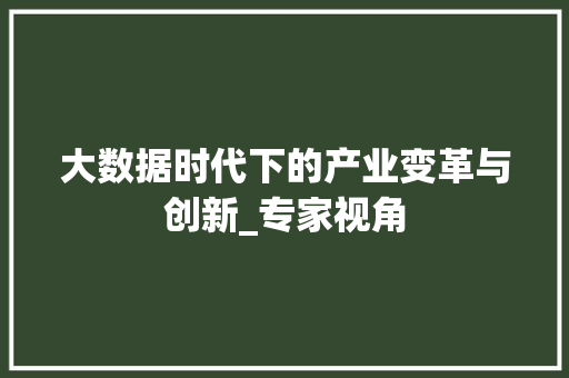 大数据时代下的产业变革与创新_专家视角 网络技术