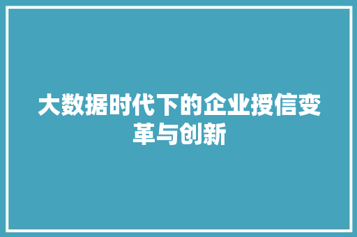 大数据时代下的企业授信变革与创新 电脑配置 大数据时代下的企业授信变革与创新 电脑配置