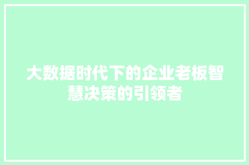 大数据时代下的企业老板智慧决策的引领者 电脑配置