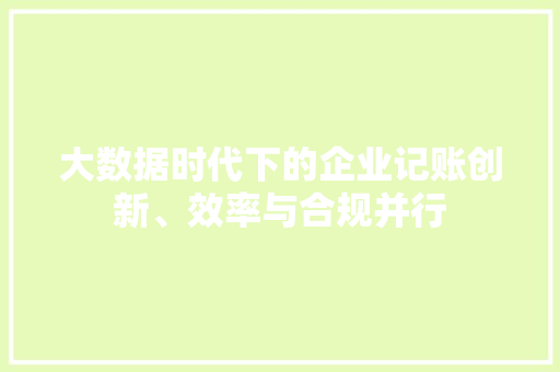 大数据时代下的企业记账创新、效率与合规并行 电脑故障维修