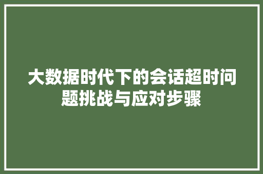大数据时代下的会话超时问题挑战与应对步骤